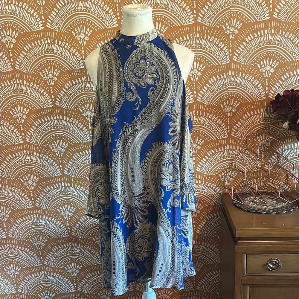 Everly Royal Blue Paisley Long Sleeve Dress